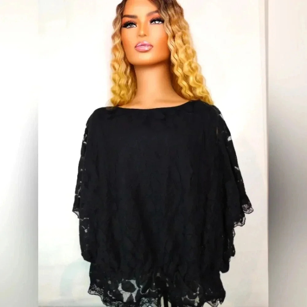 Cato Black Ruffle Lace Top Women's Shirt Blouse